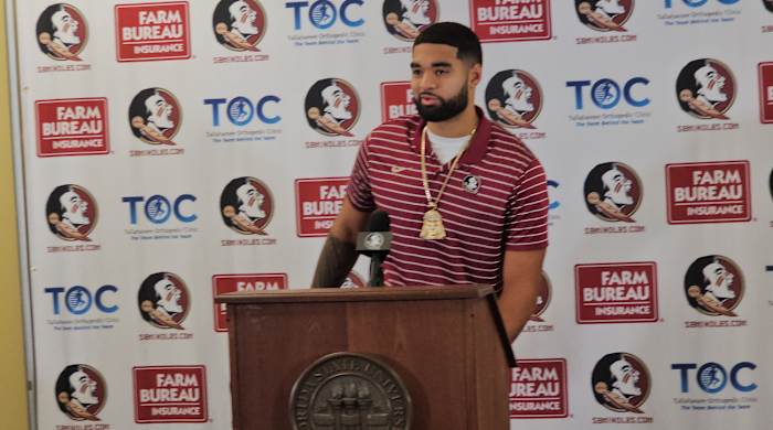 Transfer quarterback DJ Uiagalelei speaks to the media at Florida State.